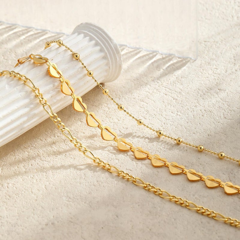 LEXODY Gold Ankle Bracelets for Women Waterproof, 14K Gold/Silver Plated Layered Beaded Heart Anklets for Women Trendy Dainty Cuban Link Chain Anklets Set Summer Beach Jewelry Gift - Image 5